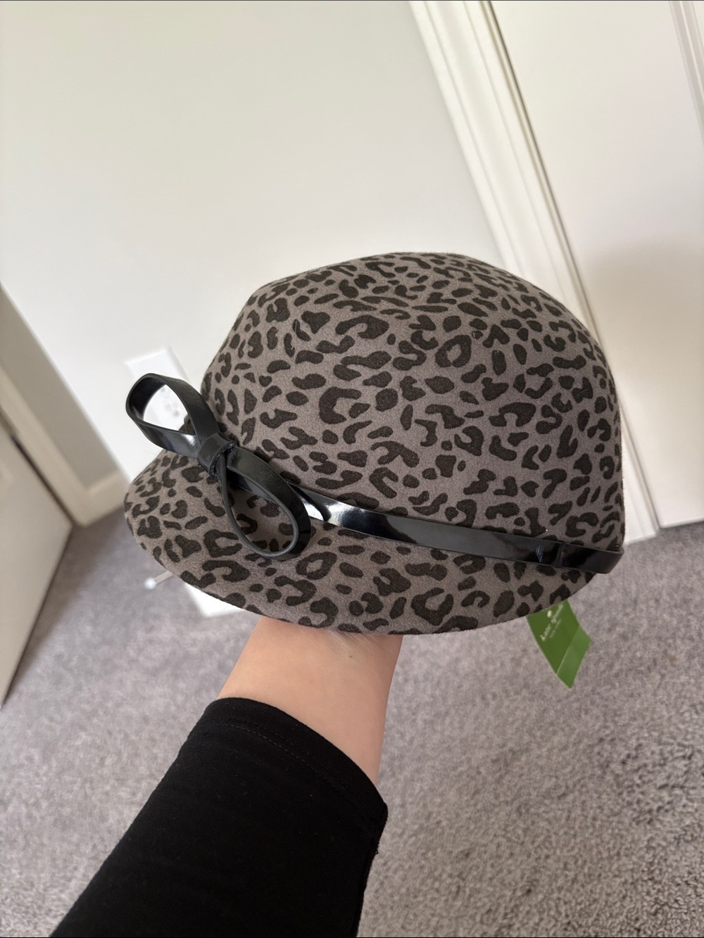 Kate Spade Leopard Print Wool Cloche Hat with Bow